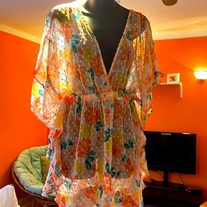 NWOT Time&Tru Floral Flowing Swim Coverup